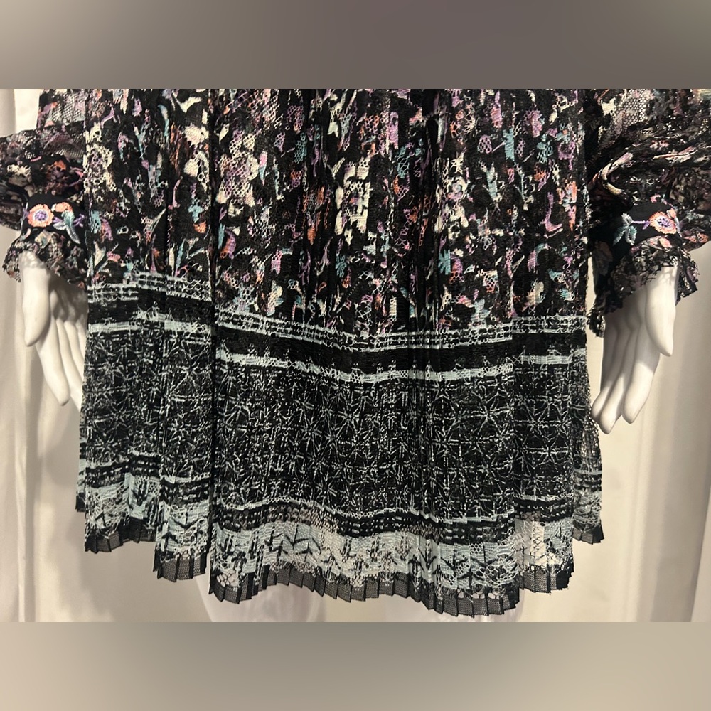 Free People Sz 6 Floral Lace Flowy Mini Dress Boho Hippie Fairycore Whimsigoth - Picture 6 of 12